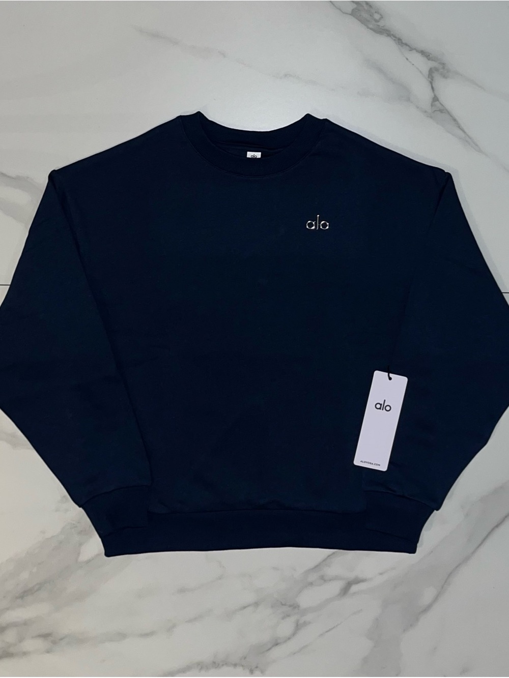 Alo Yoga Accolade Crew Neck Pullover Sweatshirt Navy Blue Size Small